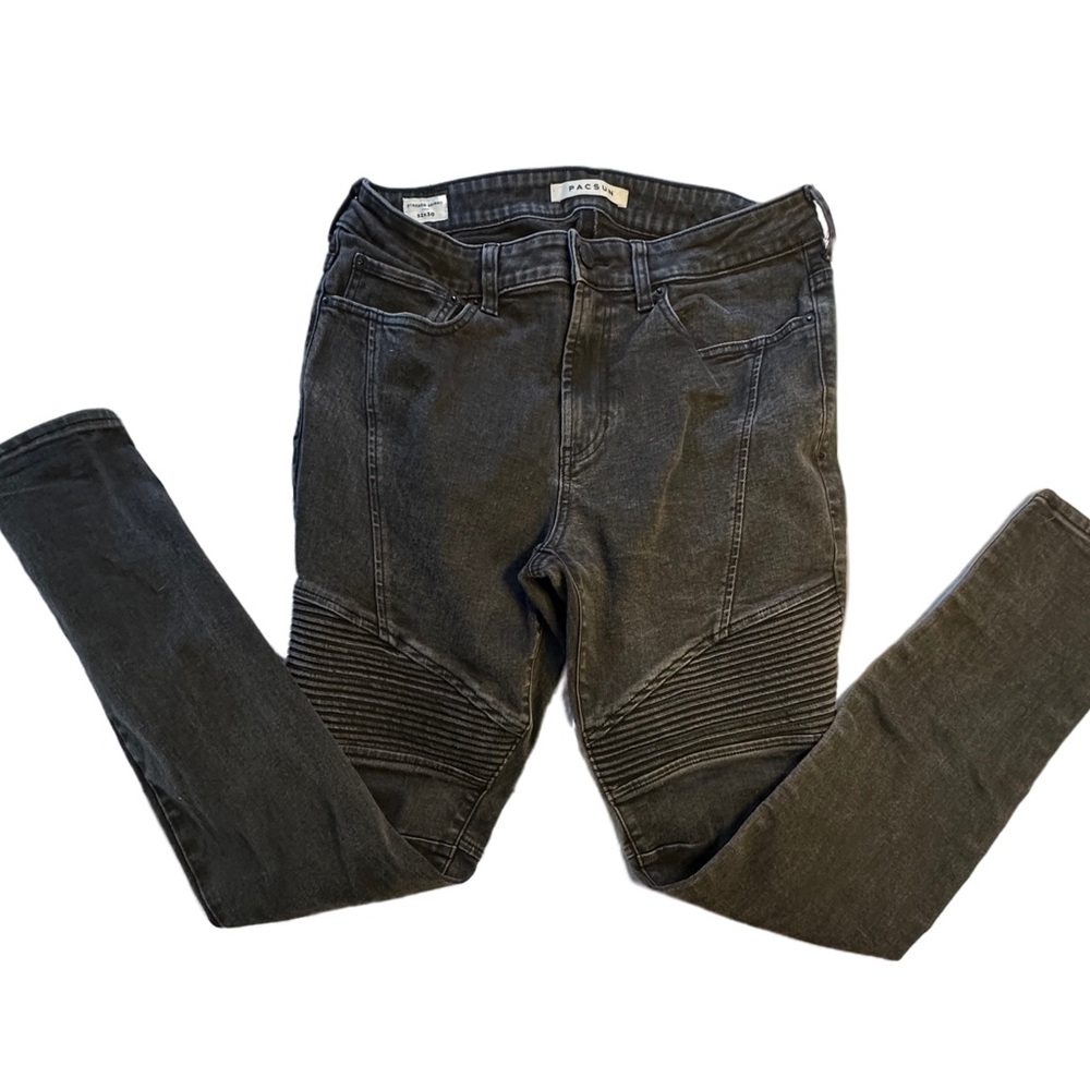 PACSUN men’s black stacked skinny moto jeans - 32x30